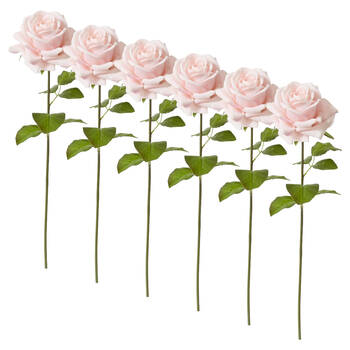 6PK E Style Rose Garden Short Stem Artificial Flower Soft Pink 14x12x45cm