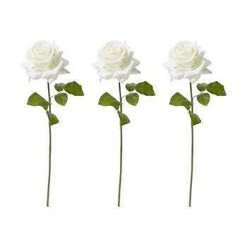 3PK E Style Rose Garden Short Stem Artificial Flower White 14x12x45cm