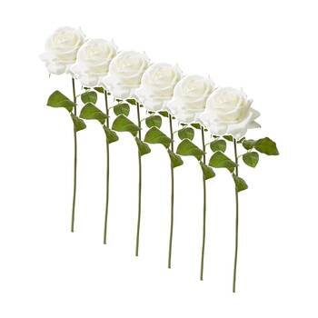 6PK E Style Rose Garden Short Stem Artificial Flower White 14x12x45cm