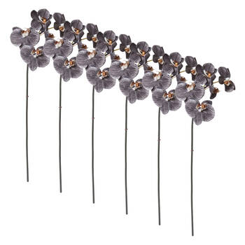6PK E Style Phalaenopsis Orchid Mini Stem Artificial Flower Black 14x7x51cm