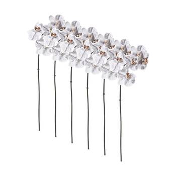 6PK E Style Phalaenopsis Orchid Mini Stem Artificial Flower White Black 14x51cm
