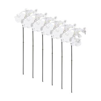 6PK E Style Phalaenopsis Orchid Mini Stem Artificial Flower White 14x7x51cm