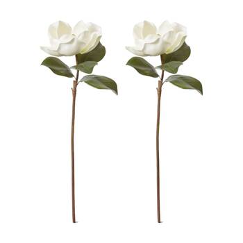 2PK E Style Magnolia Grand Stem Artificial Flower Decoration White 22x28x71cm