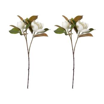 2PK E Style Magnolia Classic Flower Bud Stem Artificial Floral White 33x39x74cm