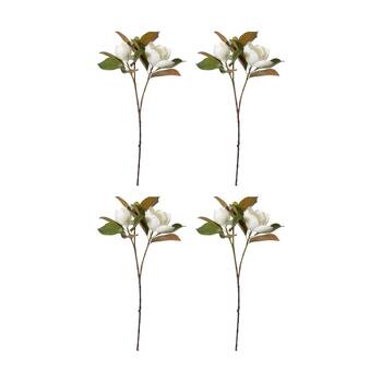 4PK E Style Magnolia Classic Flower Bud Stem Artificial Floral White 33x39x74cm
