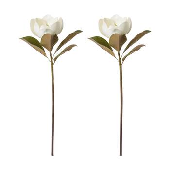 2PK E Style Magnolia Classic Flower Stem Artificial Floral White 19x26x60cm