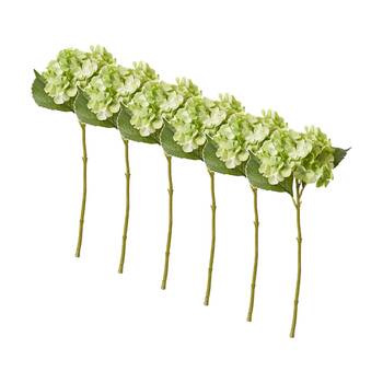 6PK E Style Hydrangea Garden Small Stem Artificial Flower Green 15x26x47cm