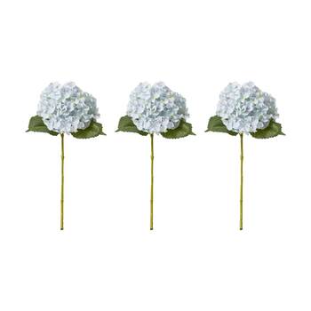 3PK E Style Hydrangea Garden Small Stem Artificial Flower Light Blue 15x26x47cm