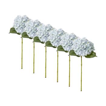 6PK E Style Hydrangea Garden Small Stem Artificial Flower Light Blue 15x26x47cm