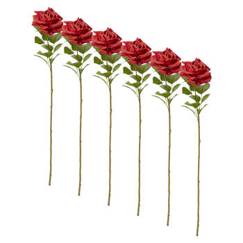 6PK E Style Rose Rosa Stem Artificial Flower Decoration Red 22x14x63cm