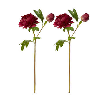2PK E Style Peony Garden Spray Artificial Flower Stem Burgundy 30x20x62cm