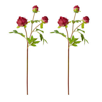 2PK E Style Peony Bud Spray Artificial Flower Stem Burgundy 25x25x62cm