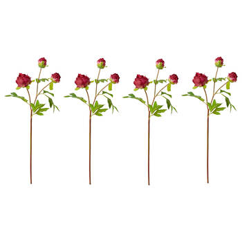 4PK E Style Peony Bud Spray Artificial Flower Stem Burgundy 25x25x62cm