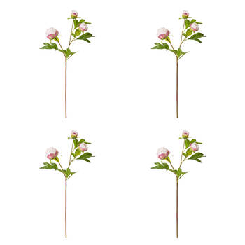 4PK E Style Peony Bud Spray Artificial Flower Stem Pink 25x25x62cm