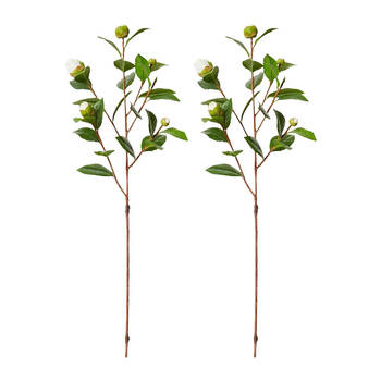 2PK E Style Camellia Bud Spray Artificial Flower Stem White Green 25x25x66cm