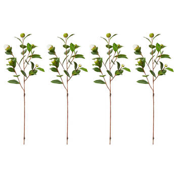 4PK E Style Camellia Bud Spray Artificial Flower Stem White Green 25x25x66cm