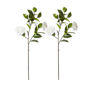 2PK E Style Camellia Spray Artificial Flower Stem White Green 30x25x69cm
