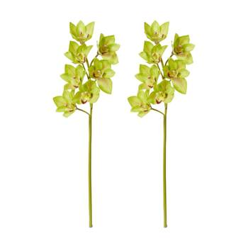 2PK E Style Cymbidium Lush Stem Artificial Flower Green 18x10x58cm