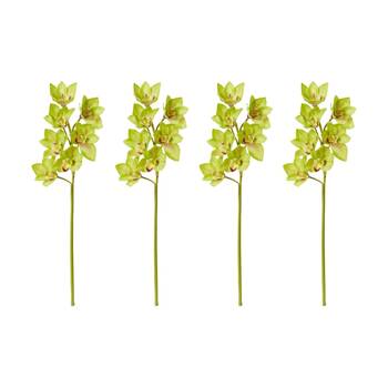 4PK E Style Cymbidium Lush Stem Artificial Flower Green 18x10x58cm