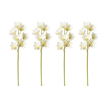 4PK E Style Cymbidium Lush Stem Artificial Flower White 18x10x58cm