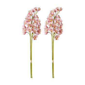 2x 2pc E Style Cymbidium Stem Bundle Artificial Flower Set Pink 24x18x74cm