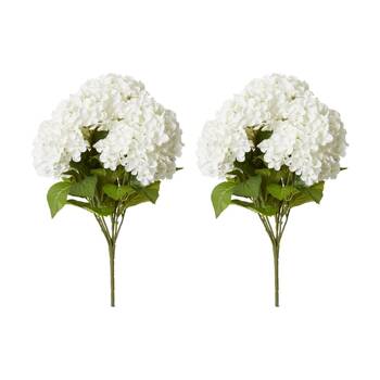2PK E Style Hydrangea Garden Bush Artificial Flower Decoration White 42x42x56cm
