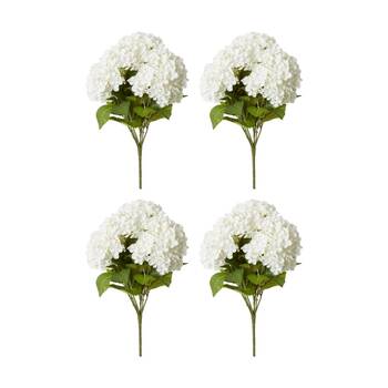 4PK E Style Hydrangea Garden Bush Artificial Flower Decoration White 42x42x56cm