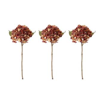 3PK E Style Hydrangea Rapture Stem Artificial Flower Dusty Red 25x16x47