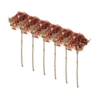6PK E Style Hydrangea Rapture Stem Artificial Flower Dusty Red 25x16x47