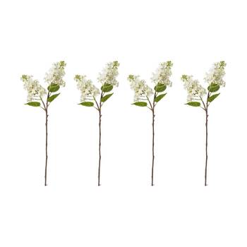 4PK E Style Lilac Spray Artificial Flower Stem Plastic White 7x18x66cm