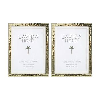 2PK LVD 5x7 Gold Dimple Iron/ Glass Photo Frame Home Decor 18.5.5x13.5x1.5cm