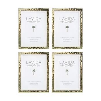 4PK LVD 5x7 Gold Dimple Iron/ Glass Photo Frame Home Decor 18.5.5x13.5x1.5cm