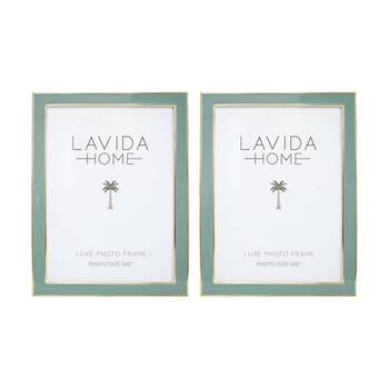 2PK LVD Sage 6x8 Gold Trim Iron/ Glass Photo Frame Home Decor 21.5x16.5x1.6cm