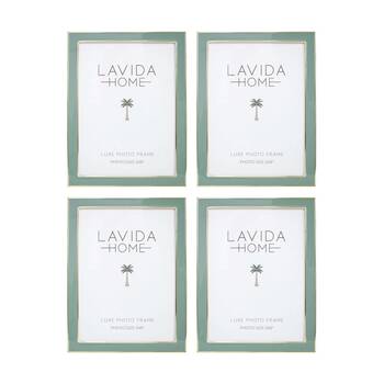 4PK LVD Sage 6x8 Gold Trim Iron/ Glass Photo Frame Home Decor 21.5x16.5x1.6cm