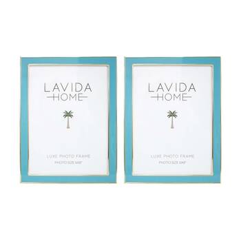 2PK LVD Aqua 6x8 Gold Trim Iron/ Glass Photo Frame Home Decor 21.5x16.5x1.6cm