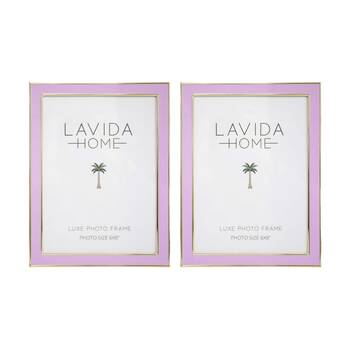 2PK LVD Blush 6x8 Gold Trim Iron/ Glass Photo Frame Home Decor 21.5x16.5x1.6cm