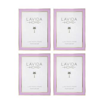 4PK LVD Blush 6x8 Gold Trim Iron/ Glass Photo Frame Home Decor 21.5x16.5x1.6cm