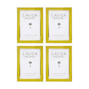 4PK LVD Mustard 5x7 Gold Trim Iron/ Glass Photo Frame Home Decor 19x14x1.5cm