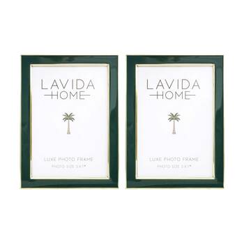 2PK LVD Olive 5x7 Gold Trim Iron/ Glass Photo Frame Home Decor 19x14x1.5cm