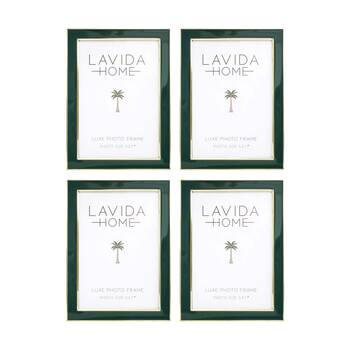 4PK LVD Olive 5x7 Gold Trim Iron/ Glass Photo Frame Home Decor 19x14x1.5cm