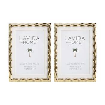 2PK LVD Luxe 5x7 Gold Wavy Iron/ Glass Photo Frame Home Decor 18.5x13.5x1.5cm