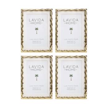 4PK LVD Luxe 5x7 Gold Wavy Iron/ Glass Photo Frame Home Decor 18.5x13.5x1.5cm