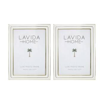 2PK LVD Gold Boardered 5x7 Iron/ Glass Photo Frame Home Decor 20.5x15.5x1.5cm
