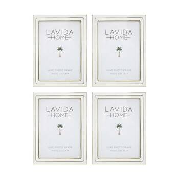 4PK LVD Gold Boardered 5x7 Iron/ Glass Photo Frame Home Decor 20.5x15.5x1.5cm