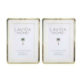 2PK LVD Luxe 5x7 Gold Curve Iron/ Glass Photo Frame Home Decor 18x13x1.5cm