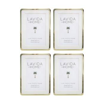4PK LVD Luxe 5x7 Gold Curve Iron/ Glass Photo Frame Home Decor 18x13x1.5cm