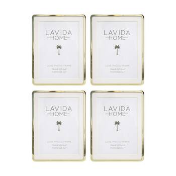 4PK LVD Luxe 6x8 Gold Curve Iron/ Glass Photo Frame Home Decor 20x15x1.5cm