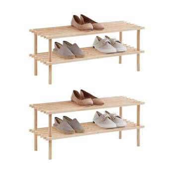 2PK Braz Wooden 2 Tier Shoe Rack Organiser Up To 6 Pairs 74x26x29cm Natural
