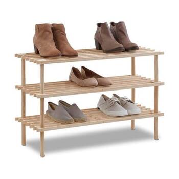 Braz Wooden 3 Tier Shoe Rack Organiser Up To 9 Pairs 74x26x48cm Natural