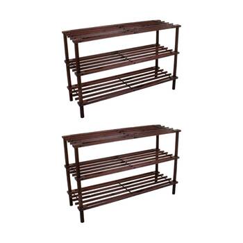 2PK Braz Wooden 3 Tier Shoe Rack Organiser Up To 9 Pairs 74x26x48cm Chocolate